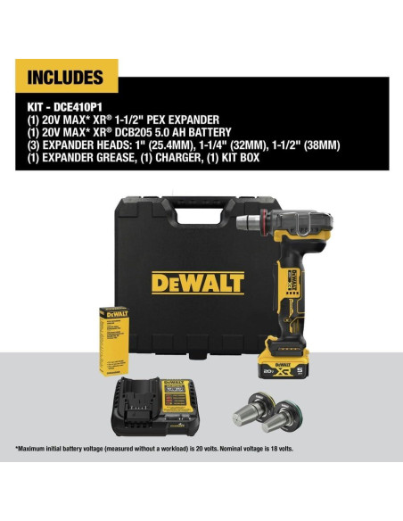 Expansor PEX DEWALT 20V MAX XR DCE410P1 con Batería y Cargador