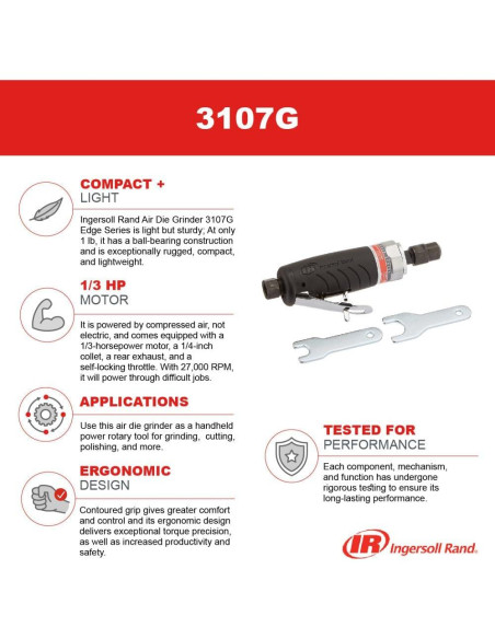 Amoladora de Aire Ingersoll Rand 3107G 1/4" Ergonómica 27000 RPM