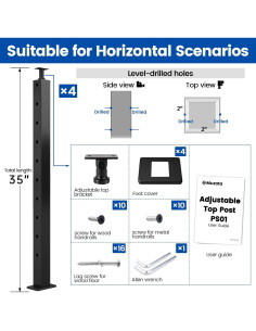 Poste de Barandilla de Cable Muzata 36" Acero Inoxidable T304 2