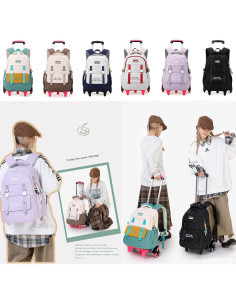 Mochila Rodante Escolar Niñas 6 Ruedas Verde 33x24x47cm 2