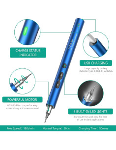 Destornillador Eléctrico ORIA 28 en 1 Recargable USB Tipo-C Azul 2