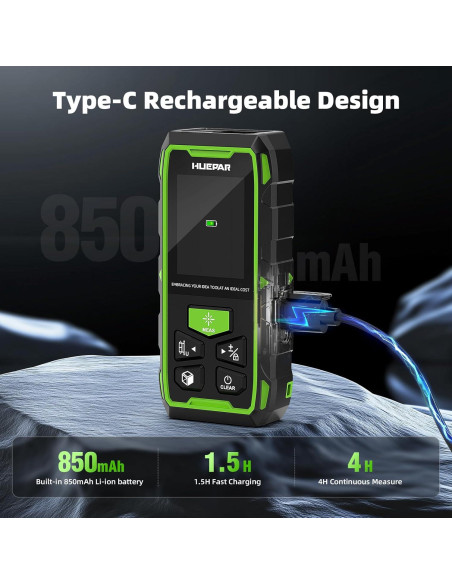 Medidor de Distancia Láser Doble Huepar 120M Recargable