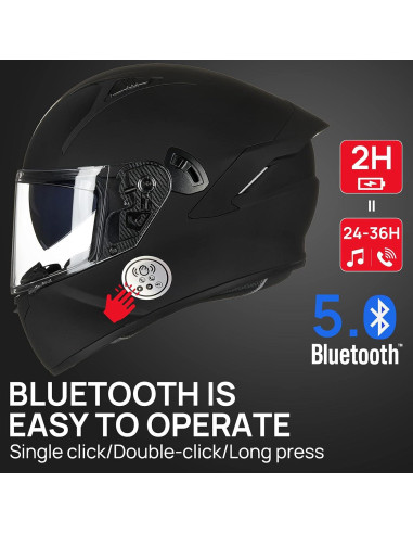 Casco de Moto ILM X9 Bluetooth Doble Visor Negro Mate S