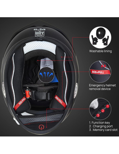 Casco de Moto ILM X9 Bluetooth Doble Visor Negro Mate S