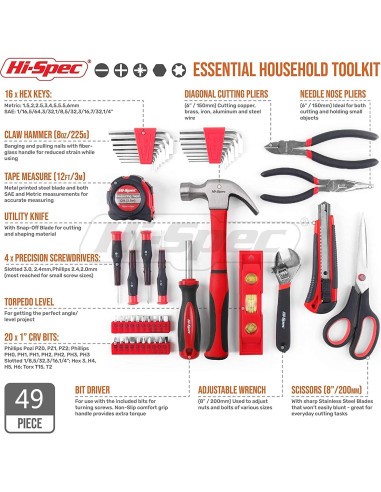 Juego de Herramientas Hi-Spec 49 Piezas para Bricolaje