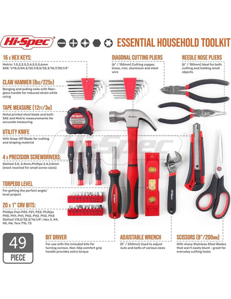Juego de Herramientas Hi-Spec 49 Piezas para Bricolaje