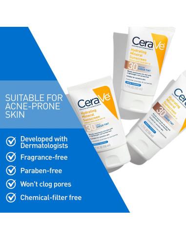 CeraVe Protector Solar Mineral Hidratante SPF 30 Tono Transparente 48g