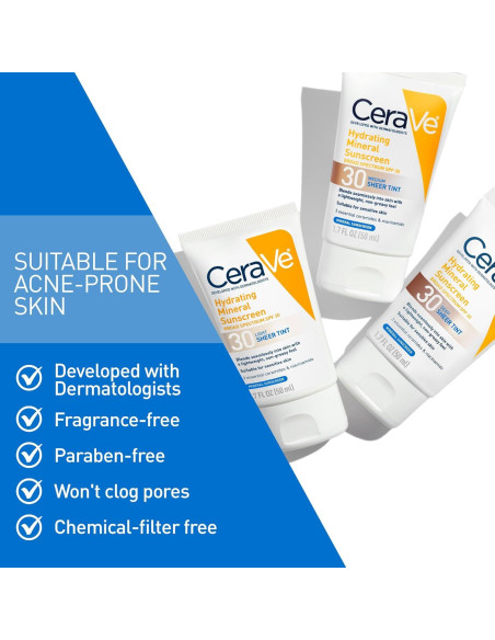 CeraVe Protector Solar Mineral Hidratante SPF 30 Tono Transparente 48g