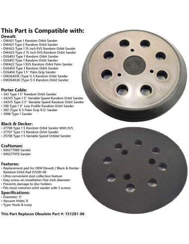 Almohadilla de Lazo y Gancho 5" Superior RSP26 para Lijadoras