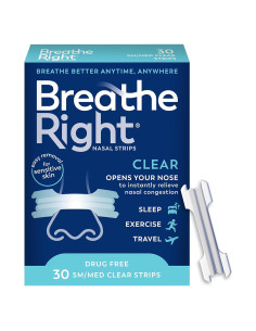 Tiras Nasales Breathe Right Original Transparentes Pequeñas/Medianas