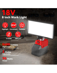 Luz de Trabajo LED Inalámbrica DEMIMA 8" 90W 5400 Lúmenes USB 2