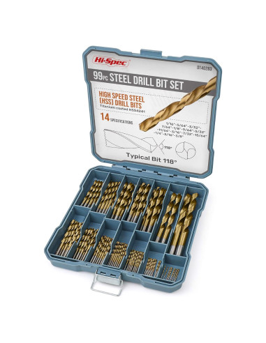 Juego de Brocas Hi-Spec 99 Piezas HSS para Metal y Madera