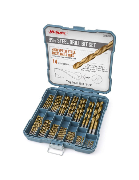 Juego de Brocas Hi-Spec 99 Piezas HSS para Metal y Madera