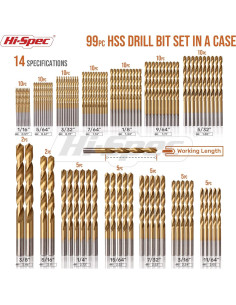 Juego de Brocas Hi-Spec 99 Piezas HSS para Metal y Madera 2