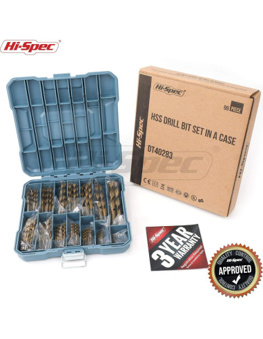 Juego de Brocas Hi-Spec 99 Piezas HSS para Metal y Madera