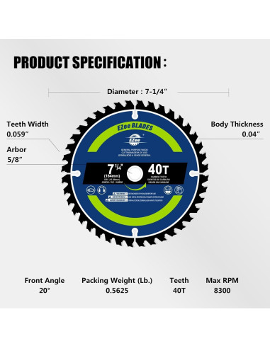 Cuchilla de Sierra Circular EZee 7-1/4" 40 Dientes TCT