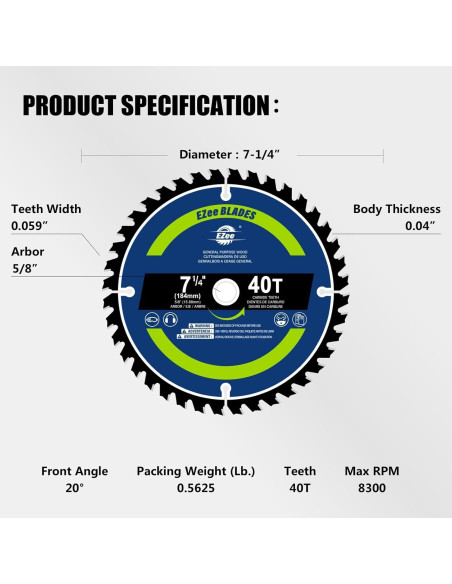 Cuchilla de Sierra Circular EZee 7-1/4" 40 Dientes TCT