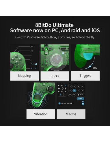 Controlador Bluetooth AKNES Pro 2 8Bitdo Verde Jade - Compatible Switch, Windows, Android