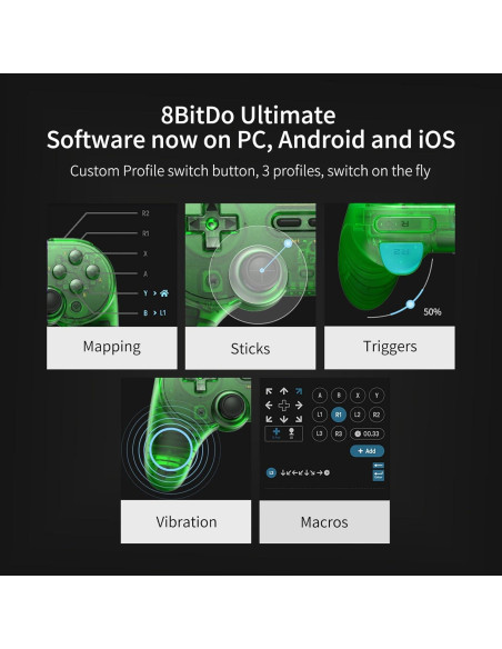 Controlador Bluetooth AKNES Pro 2 8Bitdo Verde Jade - Compatible Switch, Windows, Android