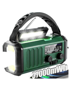 Radio de Emergencia QAUYYW 37000mWh Solar con Linterna y Cargador