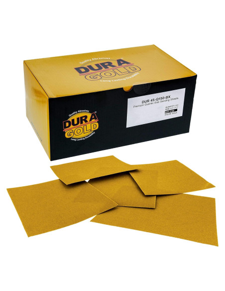 Papel de Lija Dura-Gold 150 Granos Dorado 400 Hojas 11.43x13.97cm Papel de Lija Dura-Gold 150 Granos Dorado 400 Hojas 11.43x13.97cm