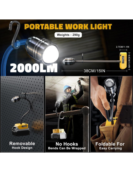 Lámpara de Trabajo LED LIVOWALNY 20W para Batería Dewalt 20V