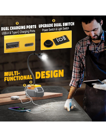 Lámpara de Trabajo LED LIVOWALNY 20W para Batería Dewalt 20V