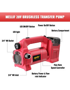 Bomba de Transferencia de Agua Inalámbrica Mellif 18V 500GPH 2