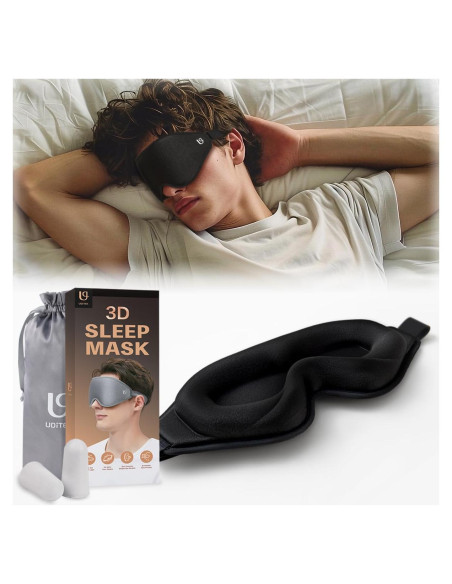 Máscara para dormir 3D Uditek con tapones y bolsa de viaje