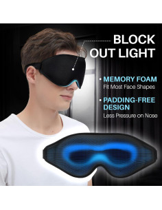 Máscara para dormir 3D Uditek con tapones y bolsa de viaje 2