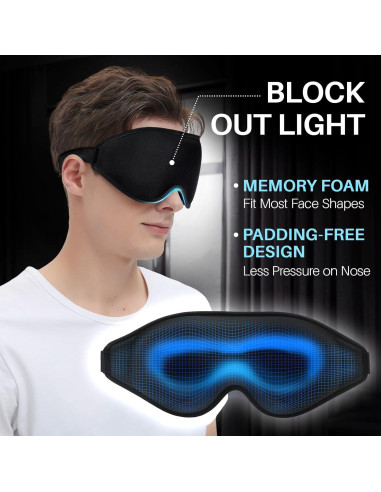 Máscara para dormir 3D Uditek con tapones y bolsa de viaje