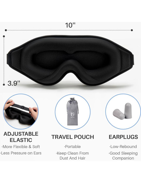 Máscara para dormir 3D Uditek con tapones y bolsa de viaje