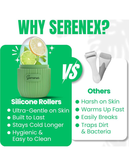 Rodillo de Hielo Facial Serenex - Silicona Hipoalergénica, 90g