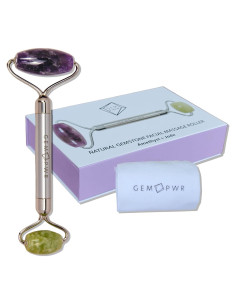 Rodillo Facial Doble Amatista y Jade GEM PWR - Masaje Antienvejecimiento