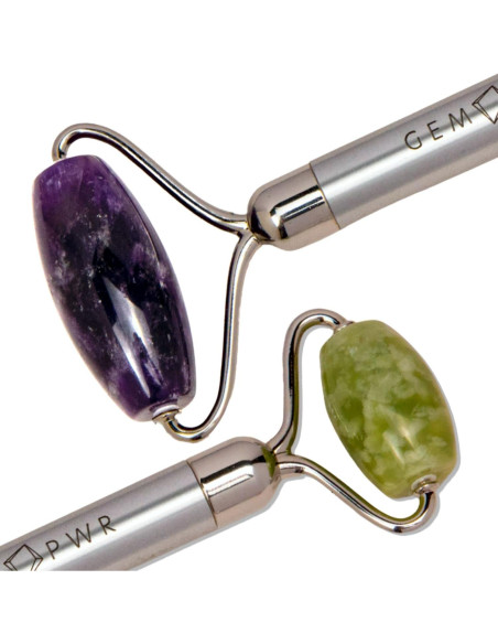 Rodillo Facial Doble Amatista y Jade GEM PWR - Masaje Antienvejecimiento
