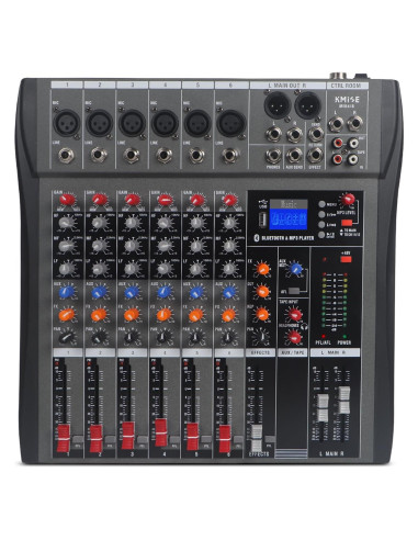 Mezclador de Audio 6 Canales Kmise USB BT 48V Phantom