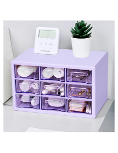 Organizador de Escritorio MYKASEN 9 Cajones Plástico Transparente 24.9x16x15cm