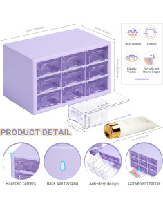 Organizador de Escritorio MYKASEN 9 Cajones Plástico Transparente 24.9x16x15cm 2