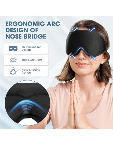 Máscara para dormir Cverny 99% Bloqueo Luz Ergonomica Negra