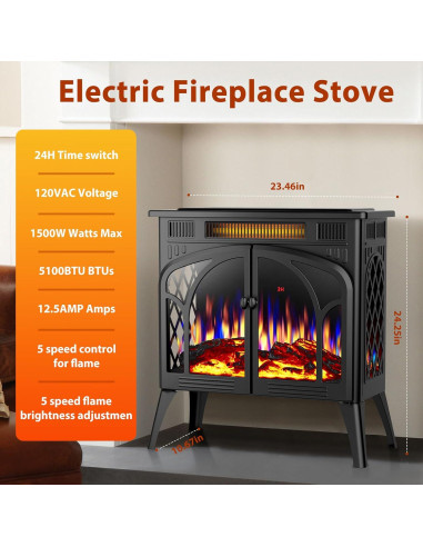 Calefactor de Chimenea Eléctrica ZAFRO JX 5100 BTU 500W/1500W Negro