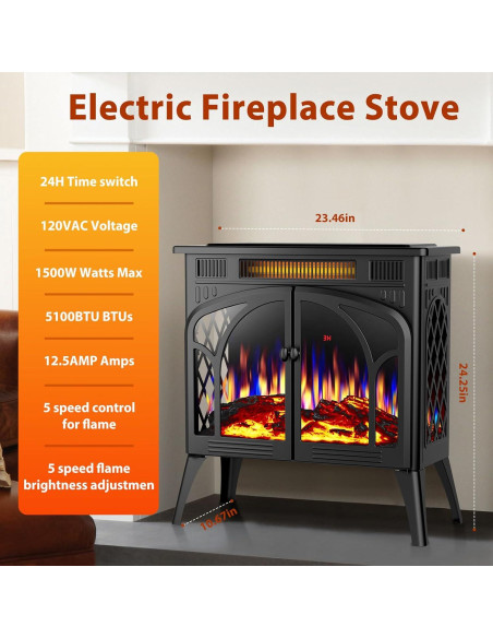 Calefactor de Chimenea Eléctrica ZAFRO JX 5100 BTU 500W/1500W Negro