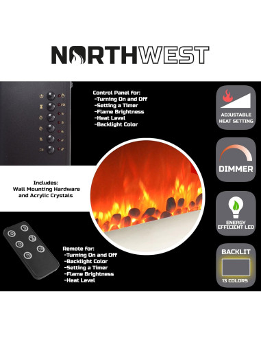 Chimenea Eléctrica Montada en Pared Northwest 76.2 cm 1500W