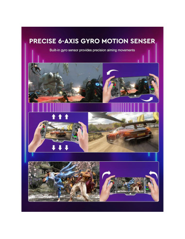 Controlador de Mano Momen Clear Switch para Nintendo Switch - LED 8 Colores, Vibración Dual, Turbo