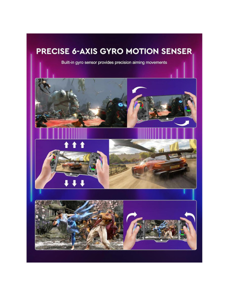 Controlador de Mano Momen Clear Switch para Nintendo Switch - LED 8 Colores, Vibración Dual, Turbo