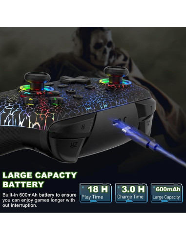 Controlador Inalámbrico arVin para Switch/PS4/PC - RGB 9 Colores