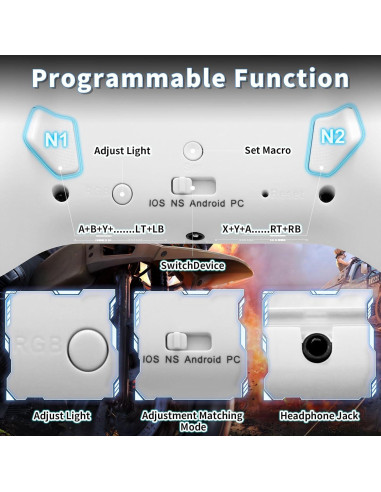 Controlador Inalámbrico Nintendo Switch opclzs RGB - Negro-Blanco