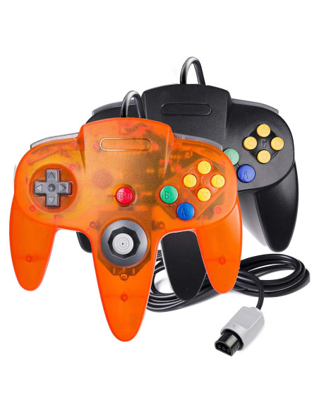 Controlador N64 con Cable Suily - Pack de 2, Negro y Naranja