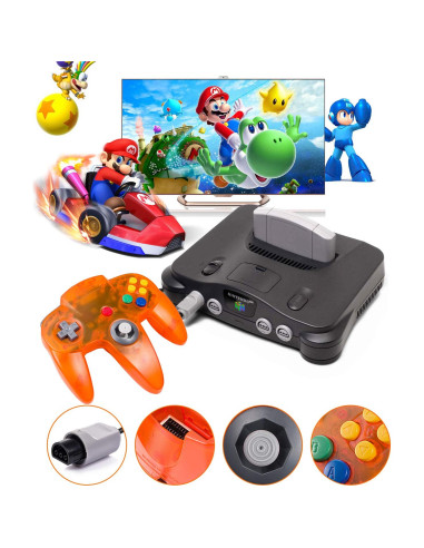 Controlador N64 con Cable Suily - Pack de 2, Negro y Naranja
