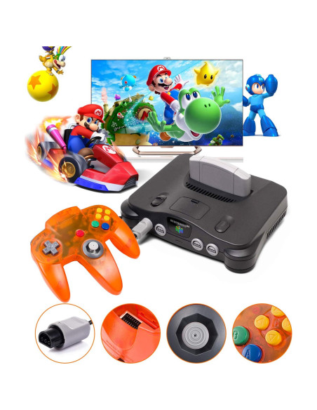Controlador N64 con Cable Suily - Pack de 2, Negro y Naranja