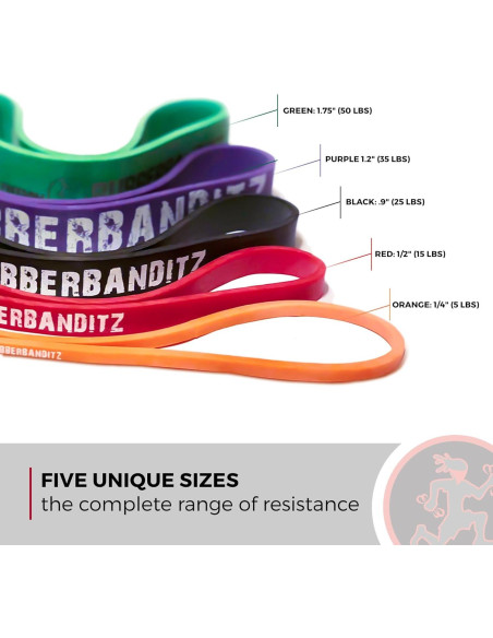 Bandas de Resistencia Extra Gruesas Rubberbanditz 5 Piezas 2-136 kg